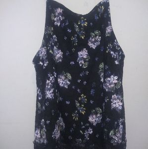 Black lace top with pink and vibrant yellow roses